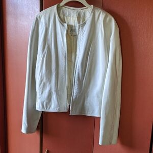 VAKKO Off-White Leather Jacket, Slim Skirt set, Vintage 1990's, Zip Up Front